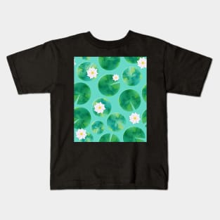 Lily Pads & Flowers Pond Pattern Kids T-Shirt